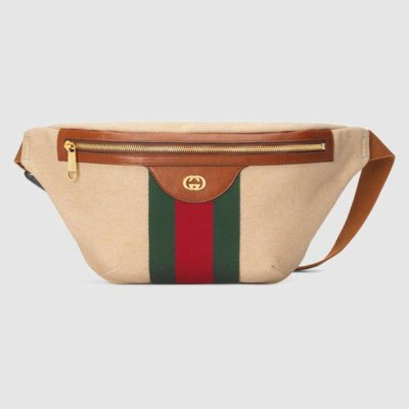 Authentic New Unisex Stripe Brown Canvas Clutch - Picture 1 of 11